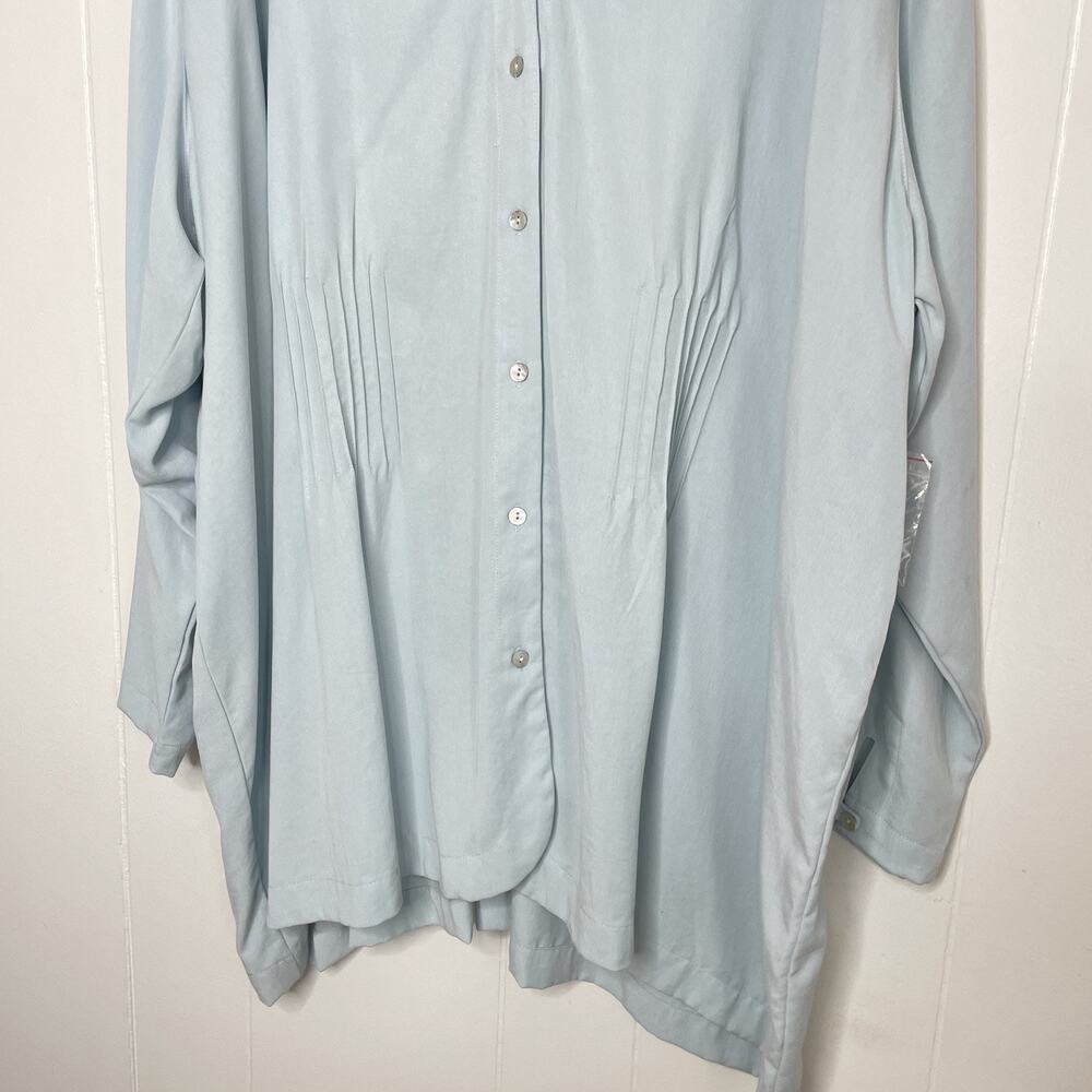 Making‎ It Big Womens Blouse Button 3X Blue Minimalist Easy Fit Pin Tuck Flowy - Picture 9 of 11